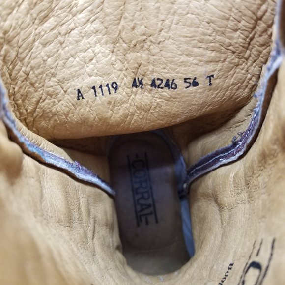 Teens Corral Brown Leather Embroidered Snip Toe Western Cowgirl Boots Size 4.5 T - Picture 9 of 10